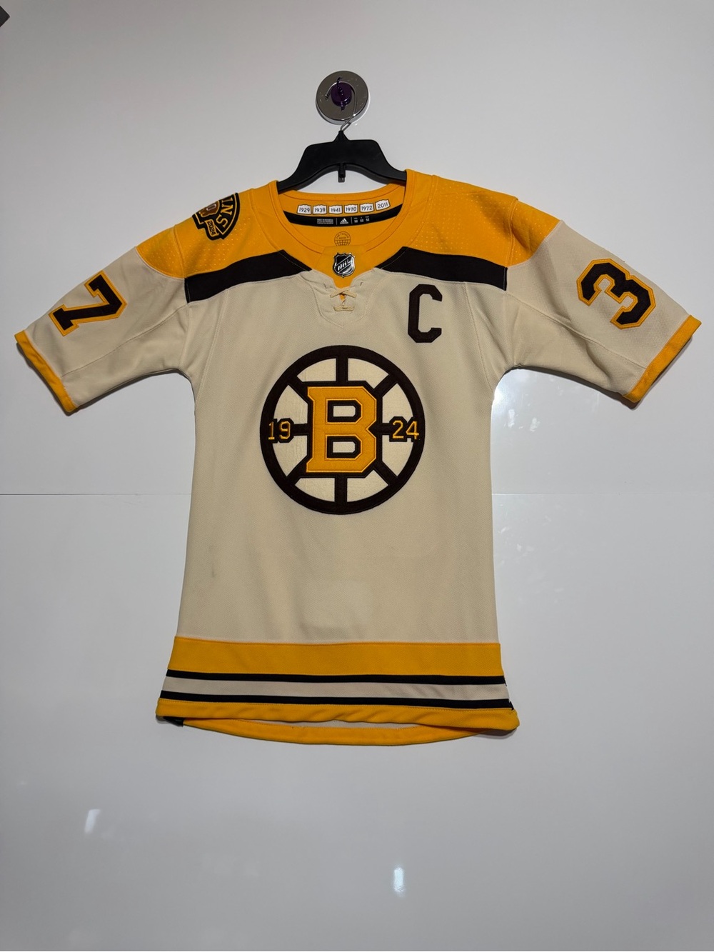 adidas Boston Bruins Cream and Yellow Hockey Jersey, Patrice Bergeron